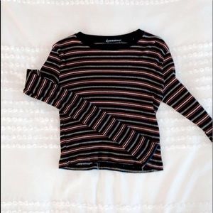 long sleeve striped semi crop top